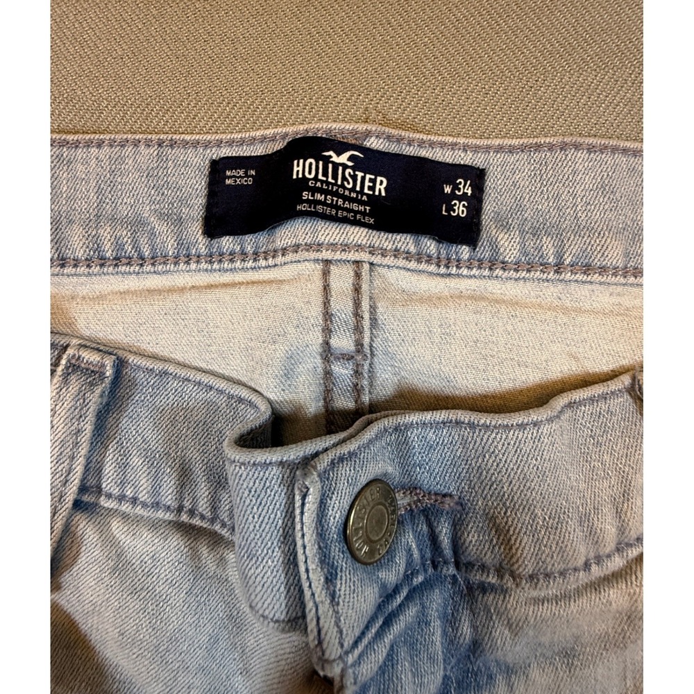 Hollister Slim Straight Epic Flex Light Wash Jeans Mens 34x36 Blue 331D2290 1791 - Picture 3 of 9